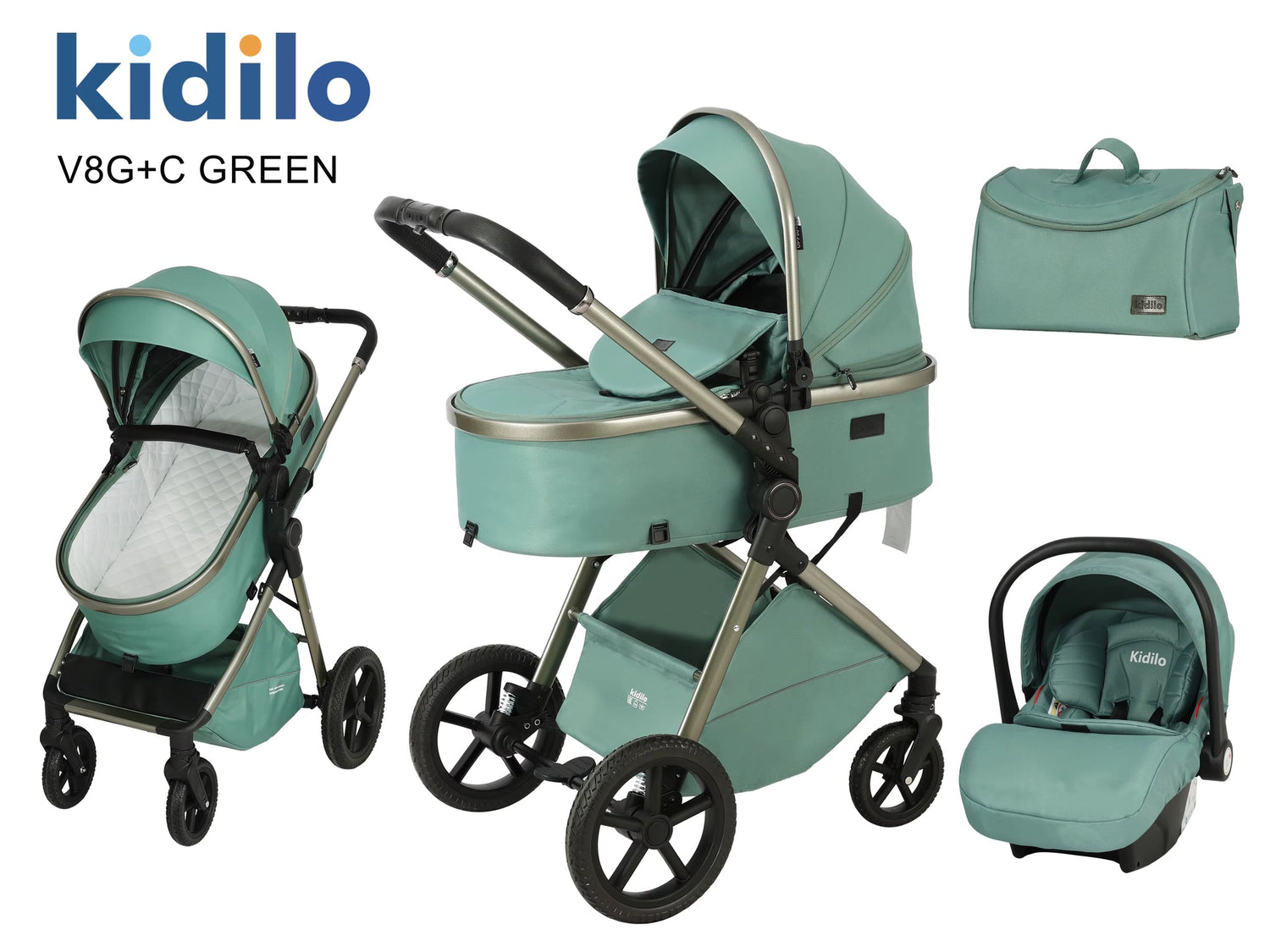 Kidilo Stroller V8G + car seat | عربة أطفال كيديلو V8G